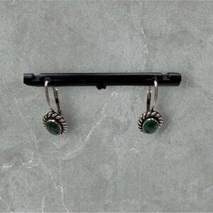 Platinum over 925 Silver Oval Malachite Drop Earrings